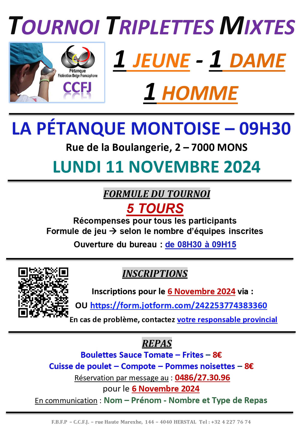 Affiche   CCFJ   TOURNOI   PC MONS   11 Novembre 2024