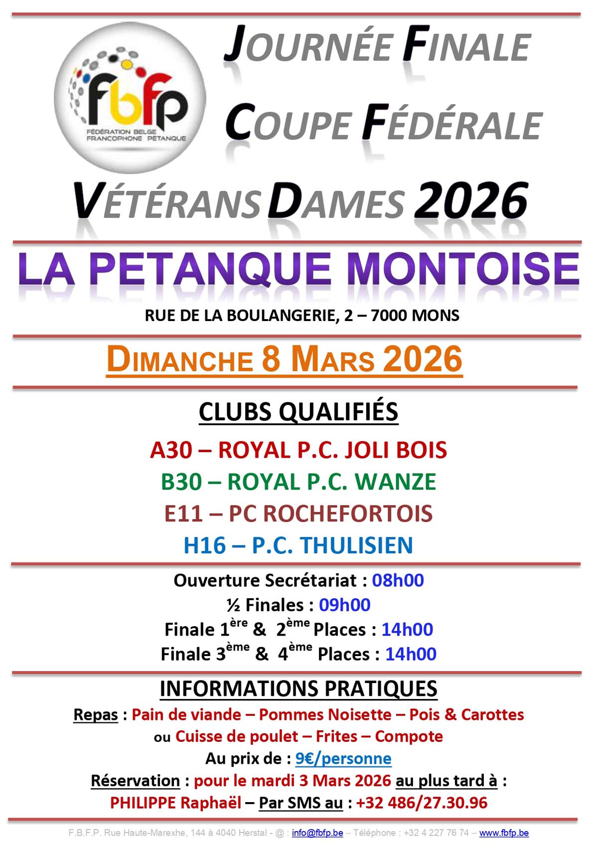 FBFP Affiche Coupe Federale Veterans Dames 2026 MONTOISE