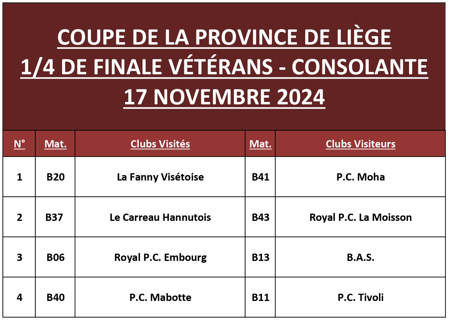 Calendrier 1 4   Coupe de province   VETERANS   2024 2025