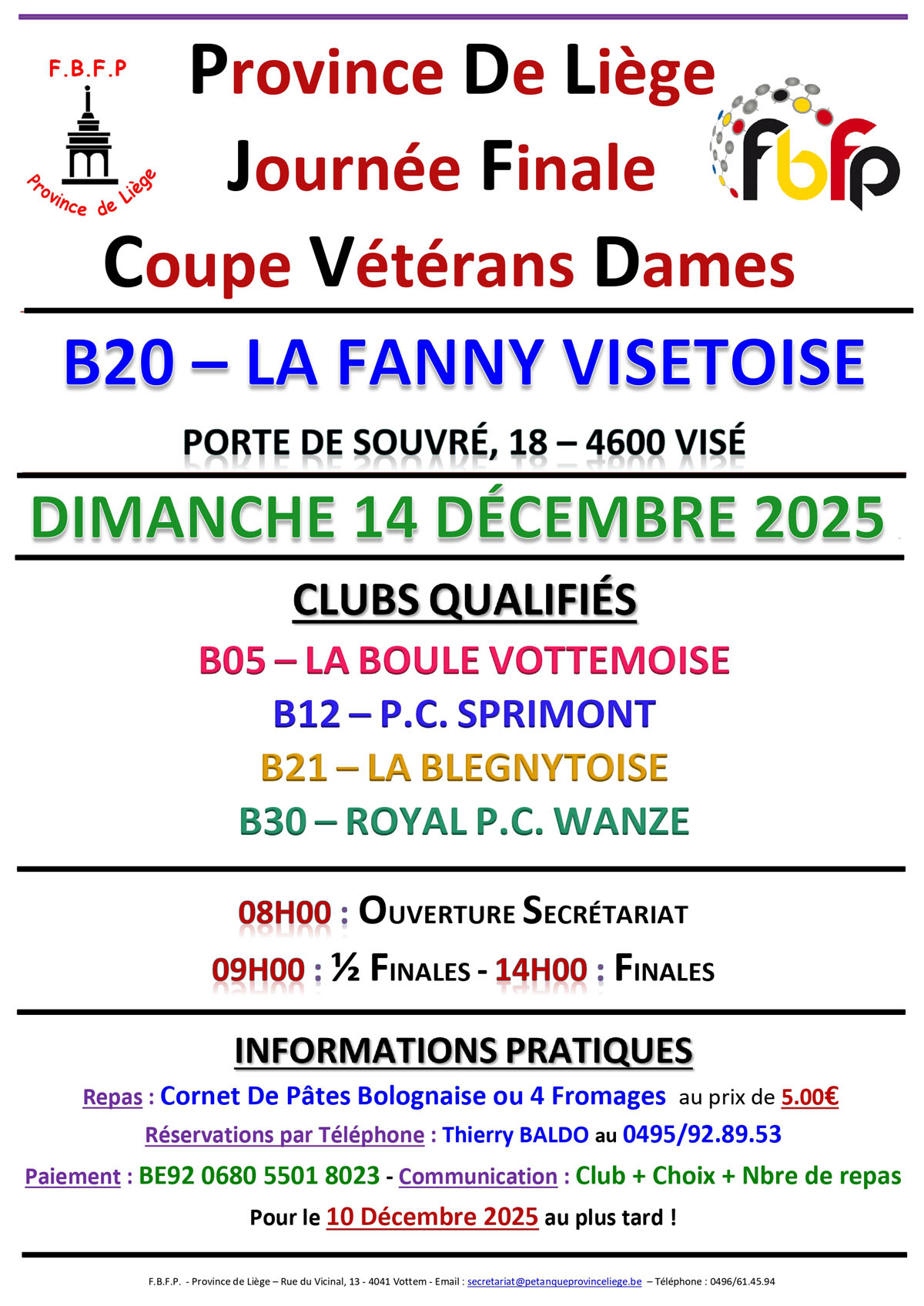 Affiche Coupe VETERANS DAMES A    2025 2026