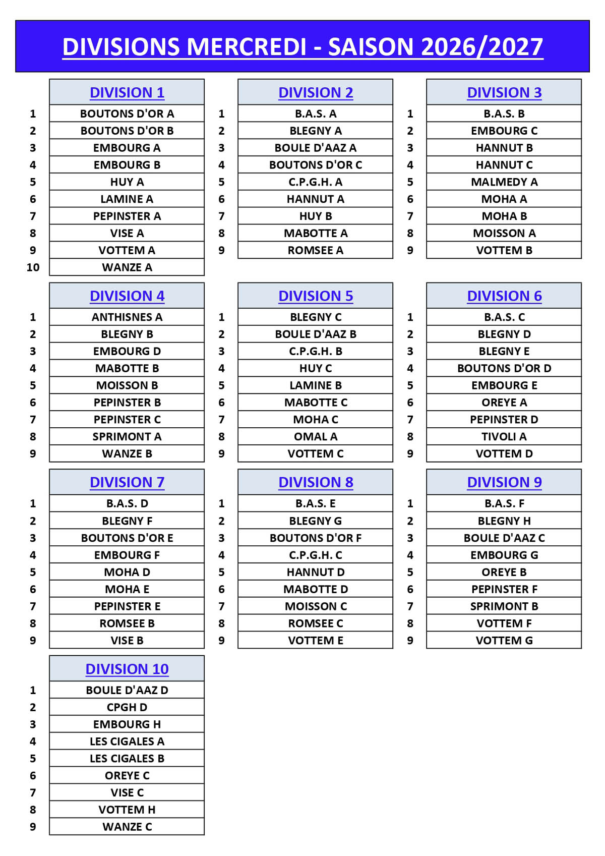 Division CHPL Mercredi 2026 2027